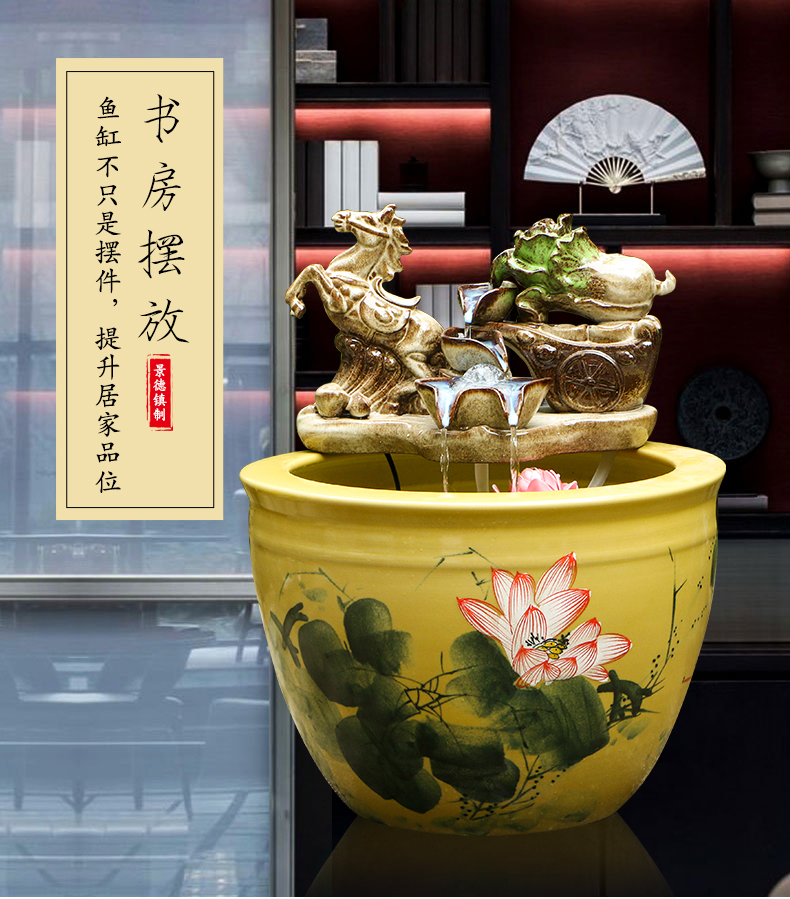 Jingdezhen ceramic goldfish bowl sitting room floor balcony office home furnishing articles circulating water courtyard big fish tank