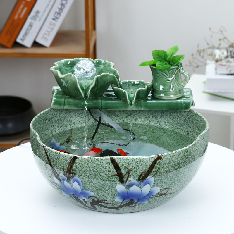 Jingdezhen ceramic aquarium, small water fountain decoration aquarium circulating water fish creative home furnishing articles