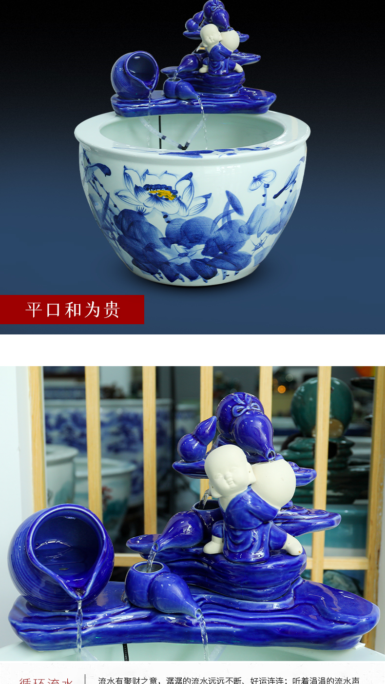 Jingdezhen ceramic goldfish bowl sitting room floor balcony office home furnishing articles circulating water courtyard big fish tank