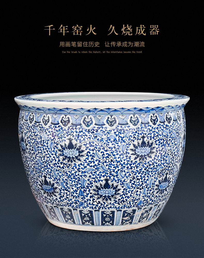 Jingdezhen ceramic heavy tank goldfish turtle cylinder water lily basin fish bowl lotus home furnishing articles big fish tank