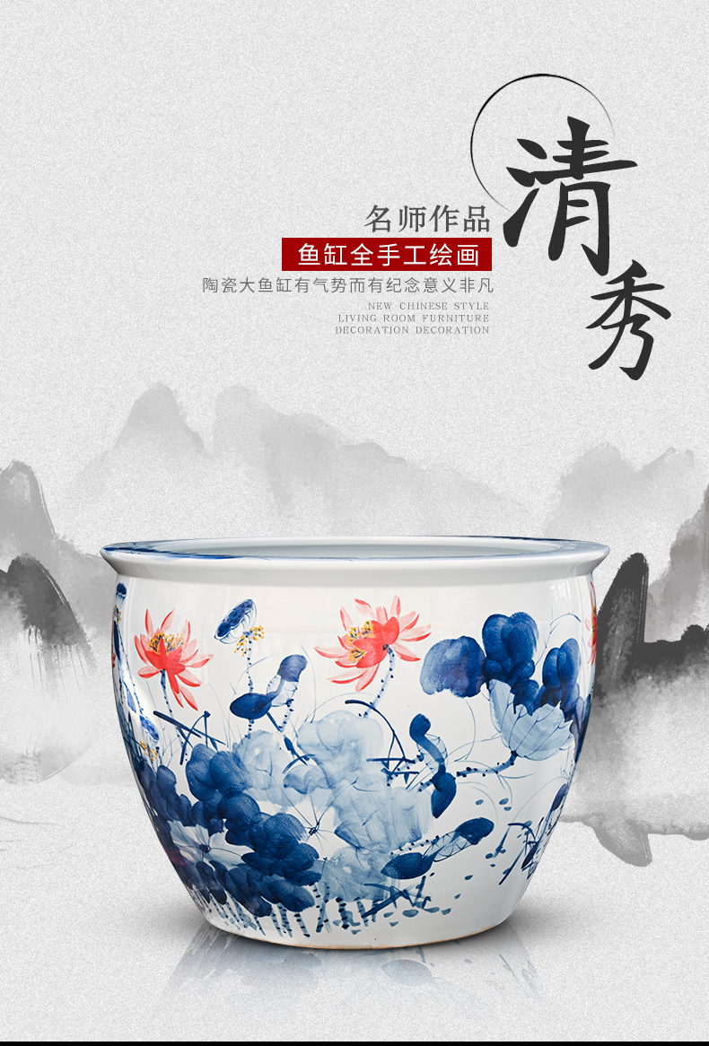 Jingdezhen ceramic aquarium pet gold fish tank water lily basin bowl lotus lotus cylinder cylinder tortoise GangPen sitting room place the flood water