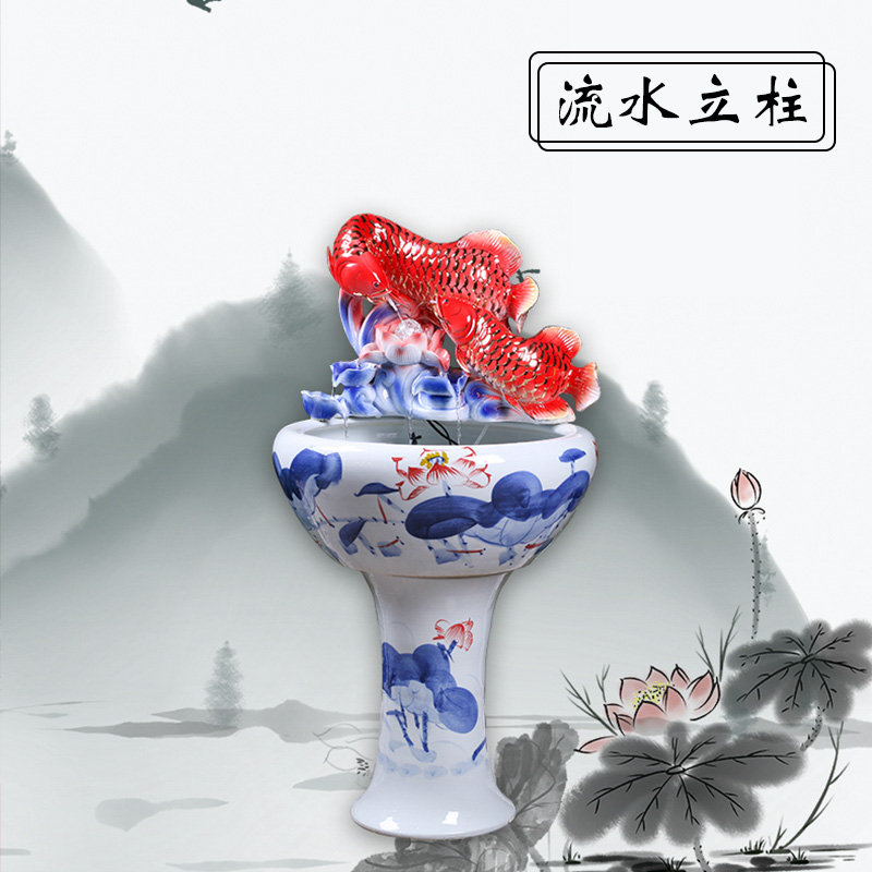 Jingdezhen ceramics basin of pillar type water tank large gold fish tank water lily landing brocade carp cylinder water fountains