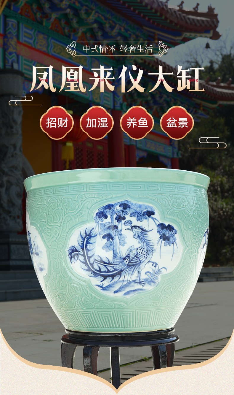 Jingdezhen ceramic VAT goldfish bowl aquarium lotus basin water lily lotus feng shui plutus tortoise cylinder cylinder to plant trees