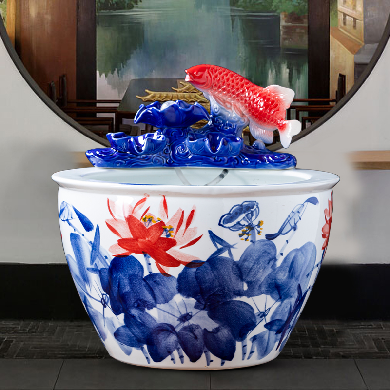 Jingdezhen ceramic goldfish bowl sitting room balcony floor office home furnishing articles circulating water courtyard big fish tank