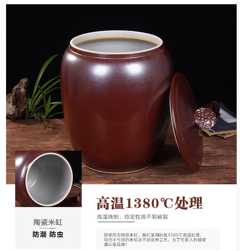 Jingdezhen household moistureproof insect - resistant seal type ceramic barrel ricer box storage tank with cover rice storage box