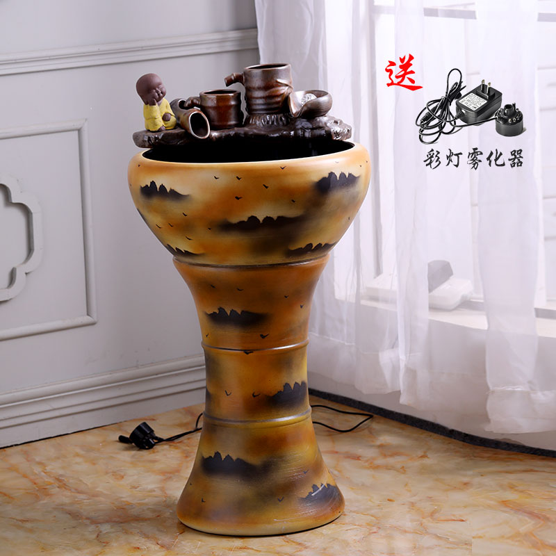 Jingdezhen ceramic goldfish bowl circulating water filter tank furnishing articles carp cylinder small fountain pump humidifier