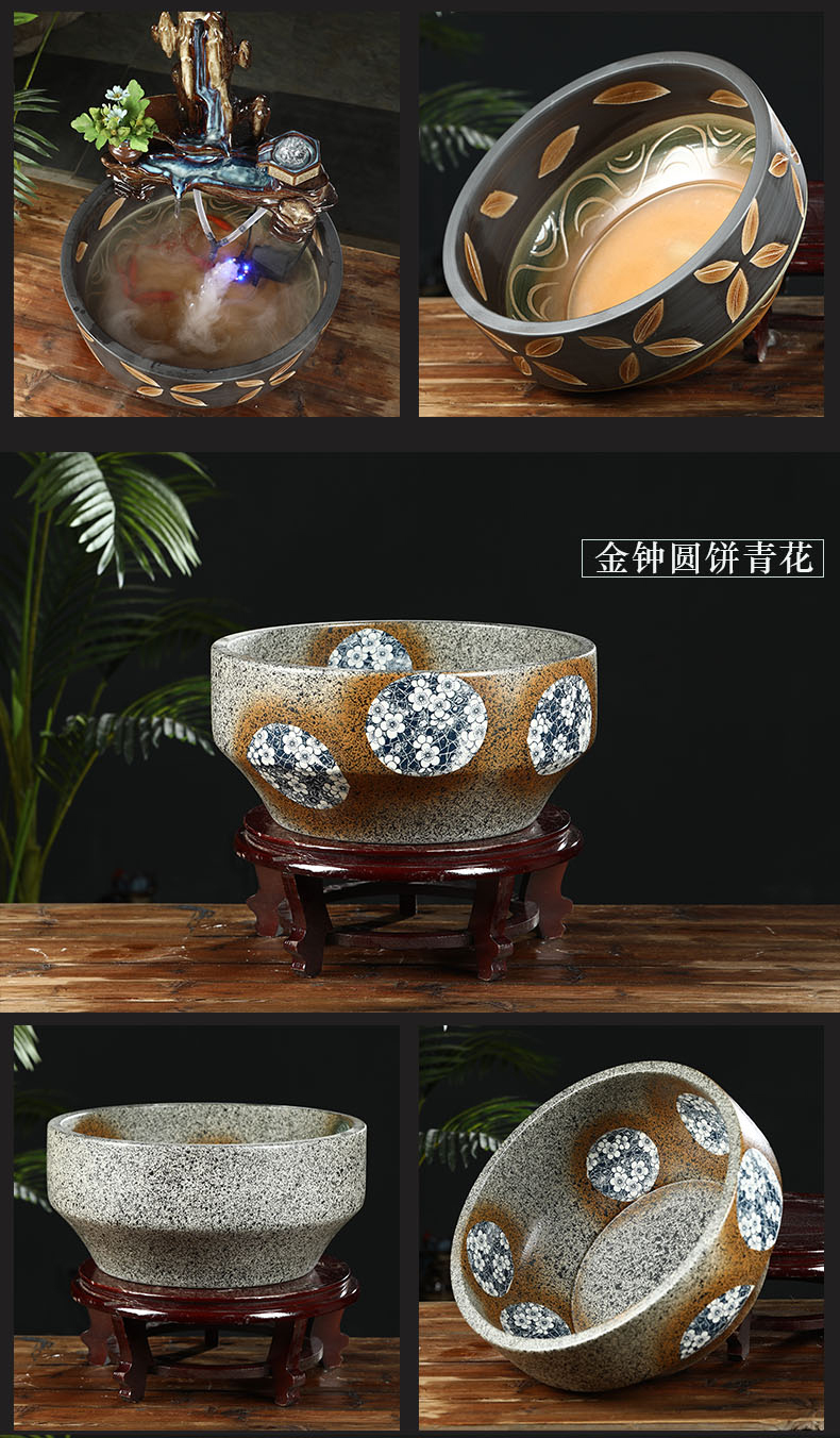 Jingdezhen ceramic aquarium home desktop small goldfish turtle sitting room water lily cylinder refers to basin of lotus furnishing articles