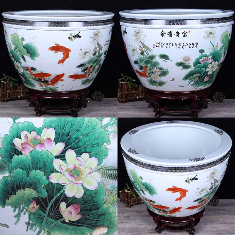 Jingdezhen ceramic aquarium pet gold fish tank water lily basin bowl lotus lotus cylinder cylinder tortoise GangPen sitting room place the flood water
