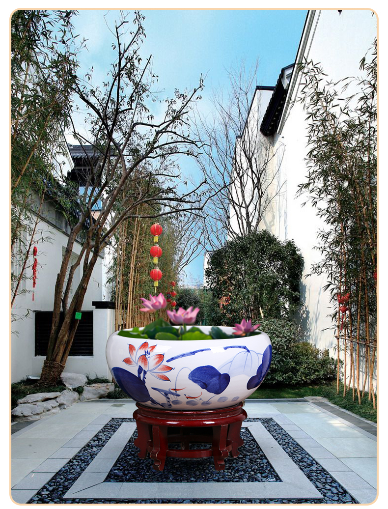 Jingdezhen ceramic aquarium small desktop tortoise basin goldfish bowl lotus lotus cylinder cylinder household fish furnishing articles