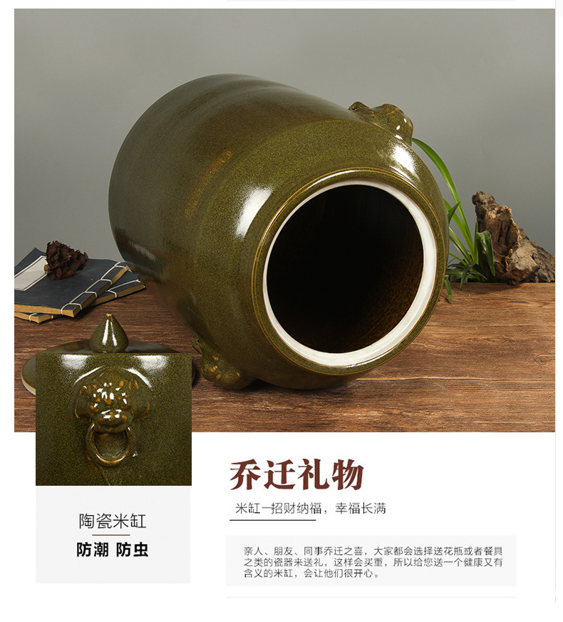 Jingdezhen household moistureproof ceramic cylinder barrel ricer box 20 jins of 50 kg of the packed with cover cylinder tank rice storage tank