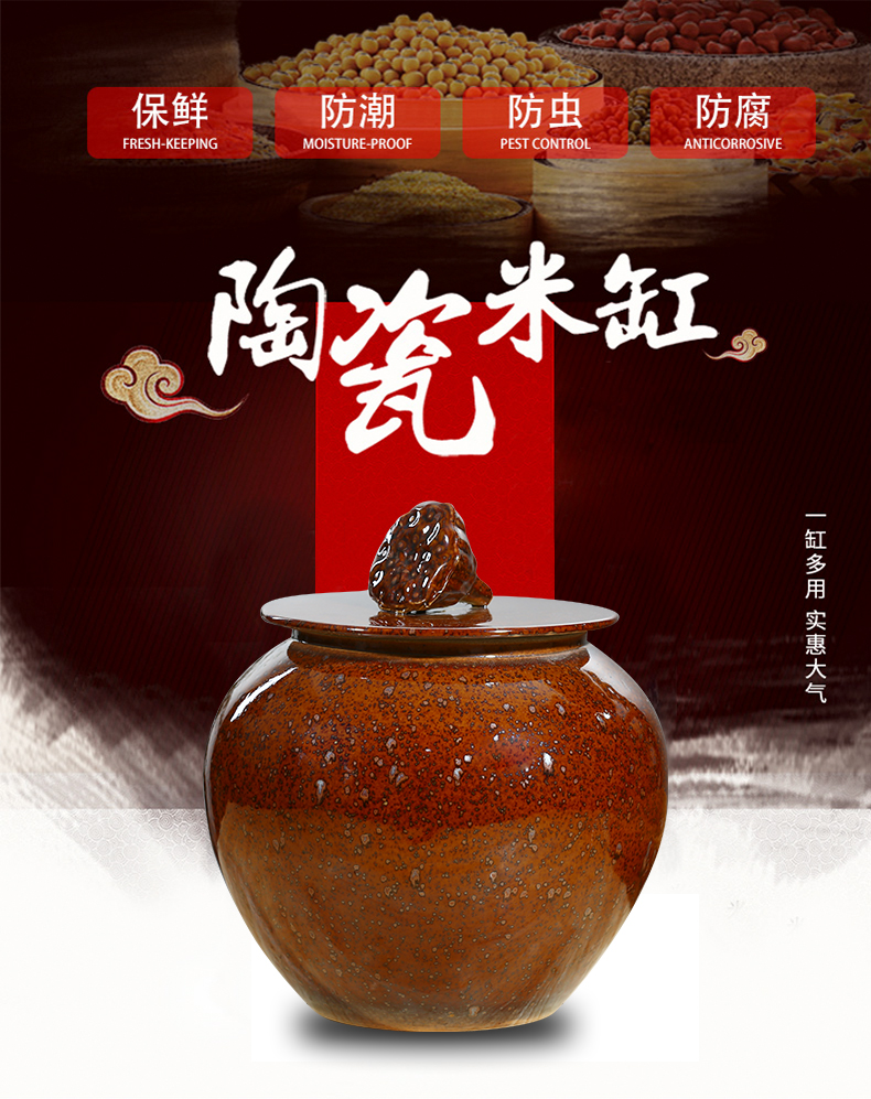 Jingdezhen ceramics with cover household rice storage box sealing insect - resistant with cover ceramic barrel storage ricer box sealing type barrel