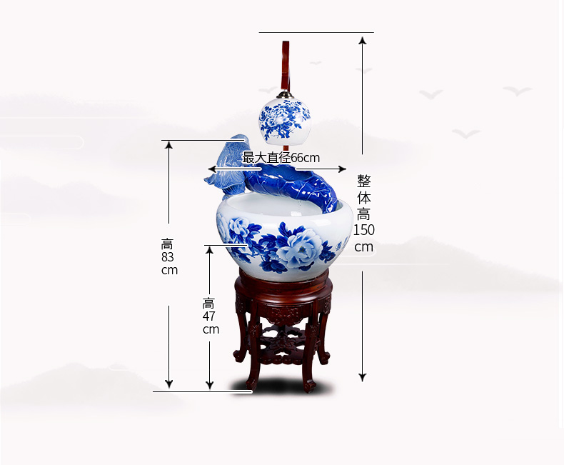 Jingdezhen ceramic aquarium water spray atomization with lamp filter tank goldfish bowl sitting room adornment small place