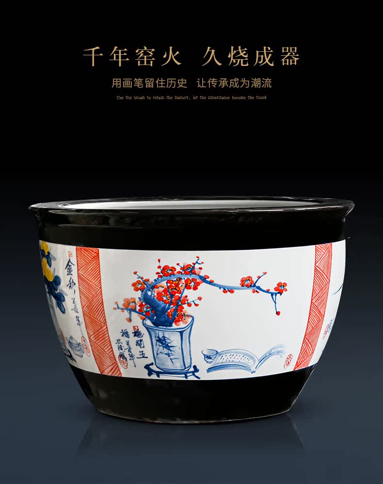 Jingdezhen ceramic landing goldfish bowl basin water lily tortoise cylinder fish bowl lotus refers to potted oversized living room