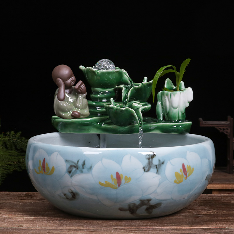 Art spirit of jingdezhen ceramic cylinder aquariums balcony gold furnishing articles lotus desktop small circulation water fish bowl