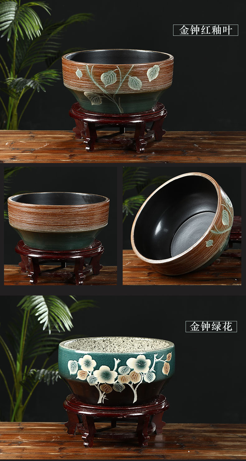 Jingdezhen ceramic aquarium home desktop small goldfish turtle sitting room water lily cylinder refers to basin of lotus furnishing articles