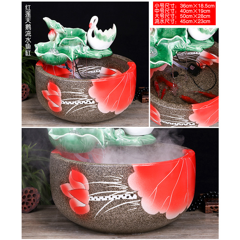 Jingdezhen ceramic aquarium water fountain creative fish circulation place small sitting room adornment