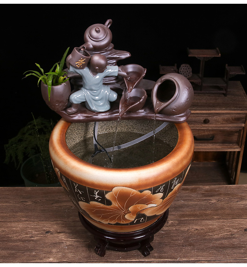 Jingdezhen ceramic goldfish bowl sitting room balcony office water fountain aquarium place feng shui plutus fish bowl