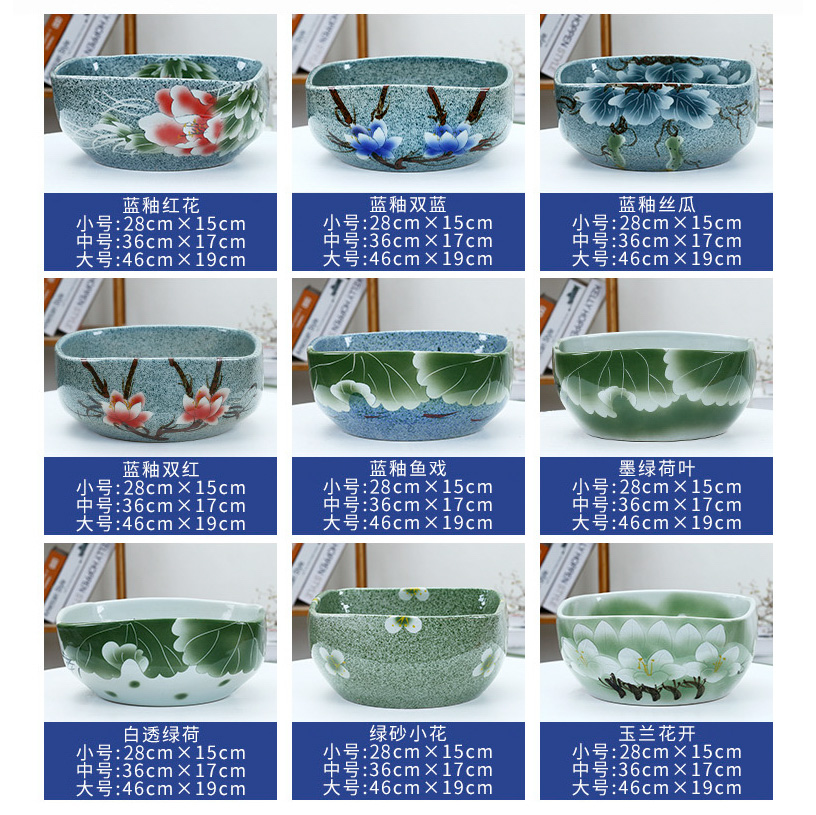 Jingdezhen ceramic aquarium fangyuan lotus blue and white goldfish turtle GangPen sleep bowl lotus refers to basin cylinder tank sitting room