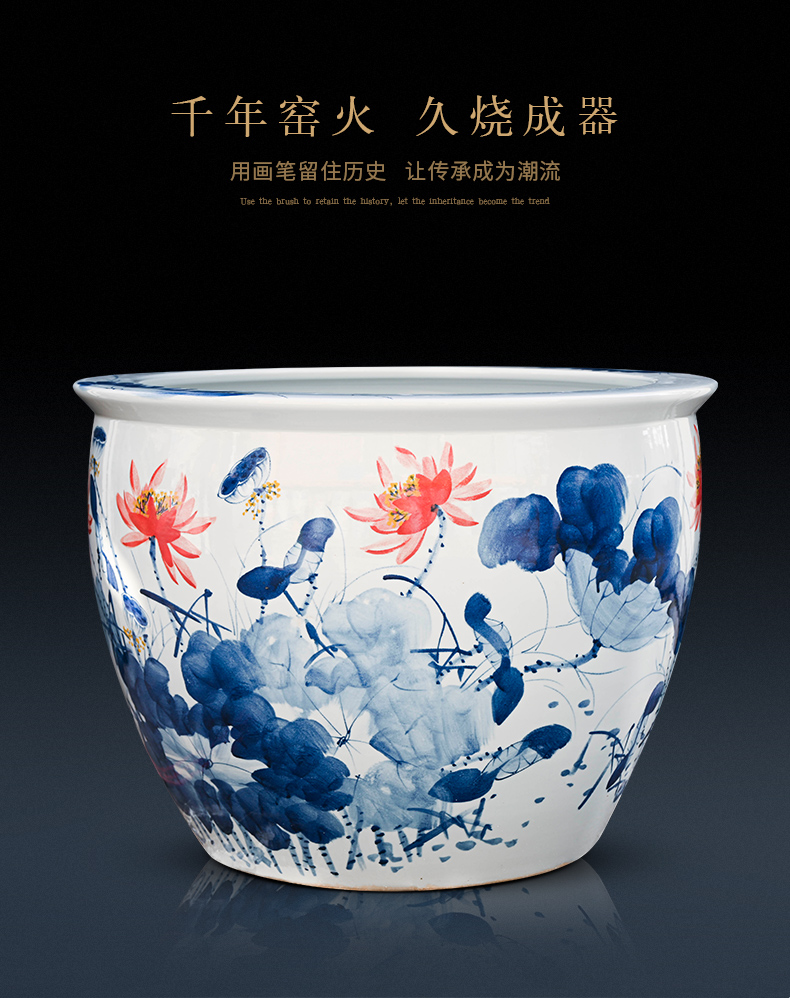 Jingdezhen ceramic aquarium pet gold fish tank water lily basin bowl lotus lotus cylinder cylinder tortoise GangPen sitting room place the flood water