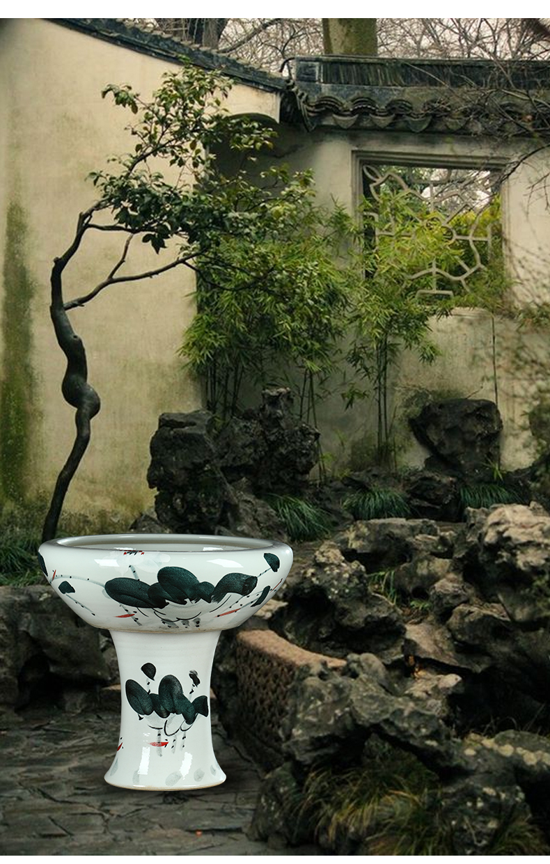 Jingdezhen ceramic pillar landing fish tank oversized basin courtyard to raise water lily bowl lotus goldfish bowl lotus cylinder