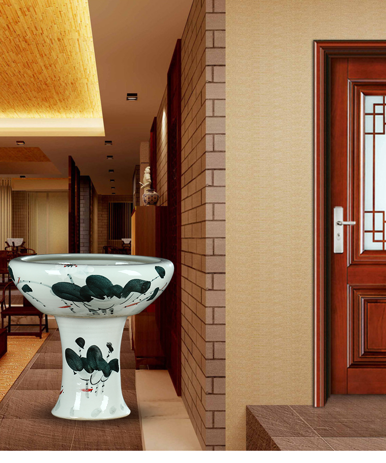 Jingdezhen ceramic pillar landing fish tank oversized basin courtyard to raise water lily bowl lotus goldfish bowl lotus cylinder