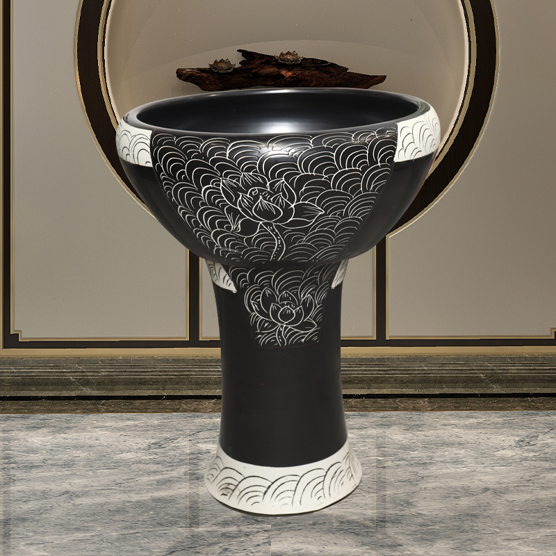 Jingdezhen ceramic aquarium home floor goldfish bowl courtyard pillar type water lily tortoise cylinder goldfish bowl