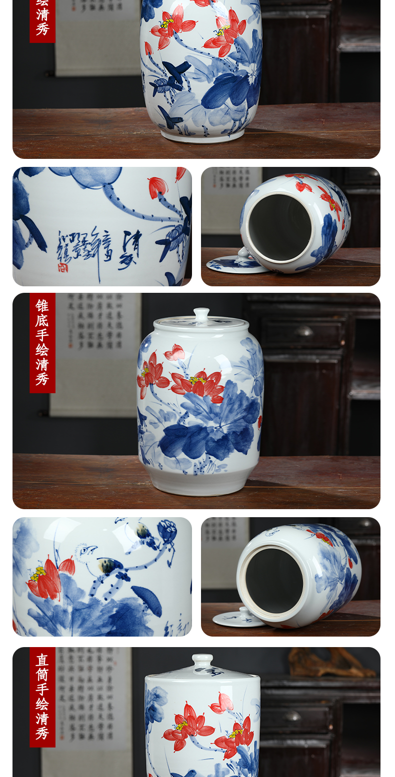 Jingdezhen ceramic barrel hand - made with cover pack ricer box meter box seal storage tank household insect - resistant bucket 20 jins 30 jins