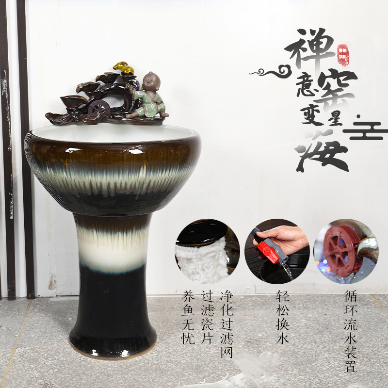 Jingdezhen ceramic floor pillar goldfish bowl large fish bowl office feng shui wheel water aquarium