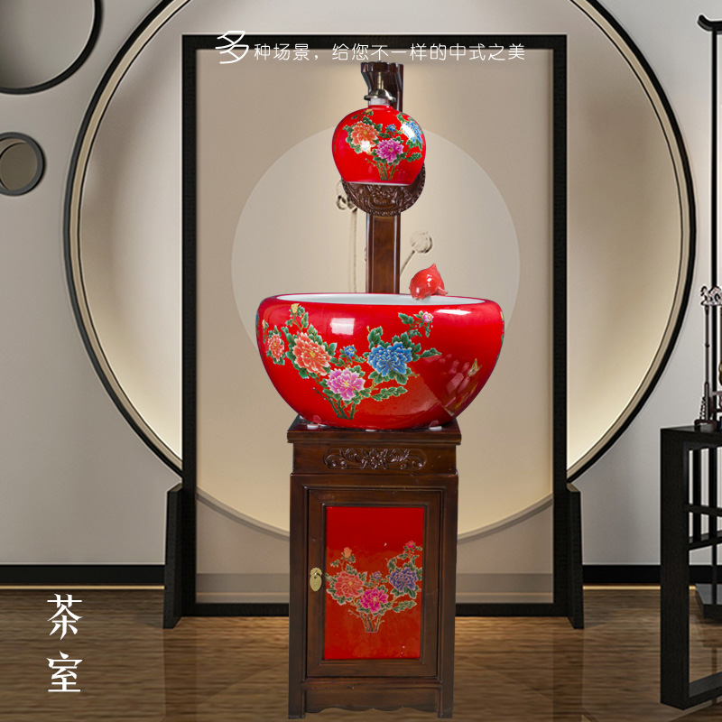 Art soul jingdezhen China red extra - large ceramic sitting room aquarium filter water circulating water goldfish bowl