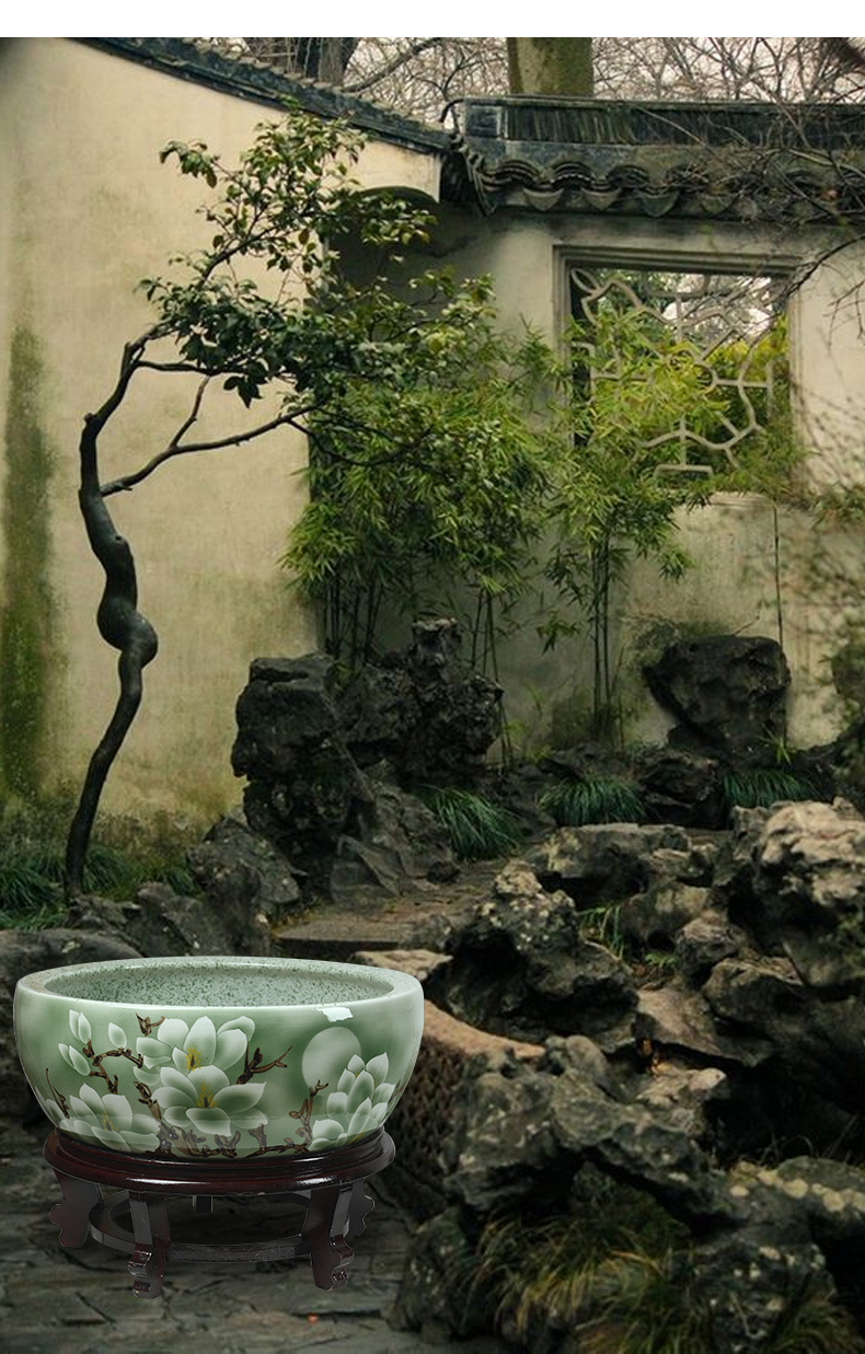 Jingdezhen ceramic aquarium a small goldfish bowl lotus lotus flower pot lotus cylinder cylinder tortoise desktop refers to basin