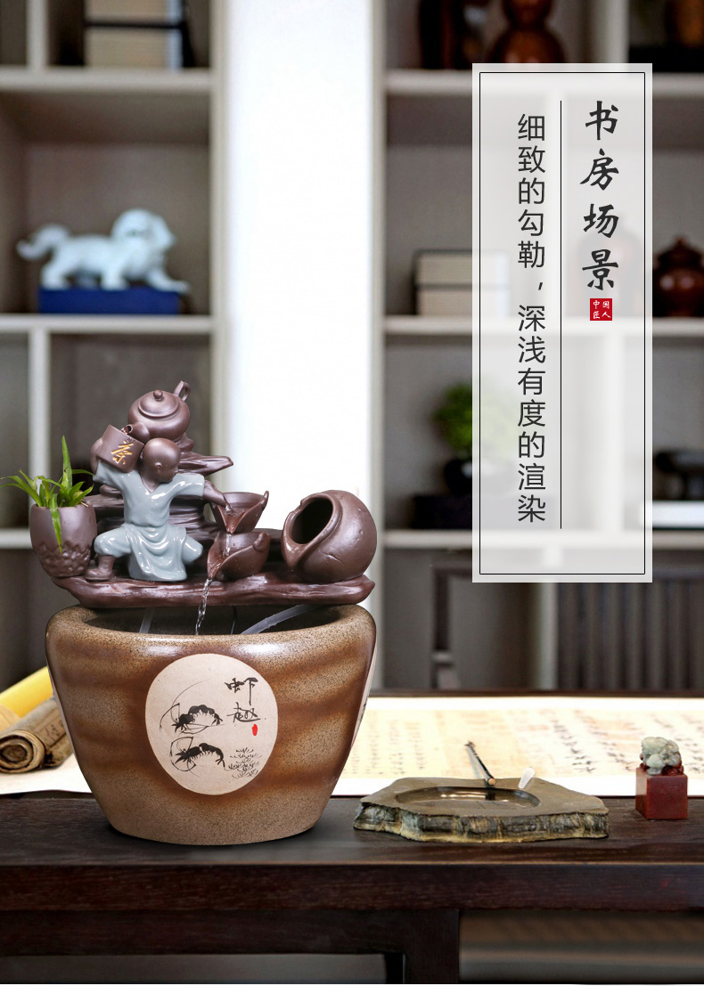 Jingdezhen ceramic creative goldfish bowl cordless desktop furnishing articles of small water circulating water tank