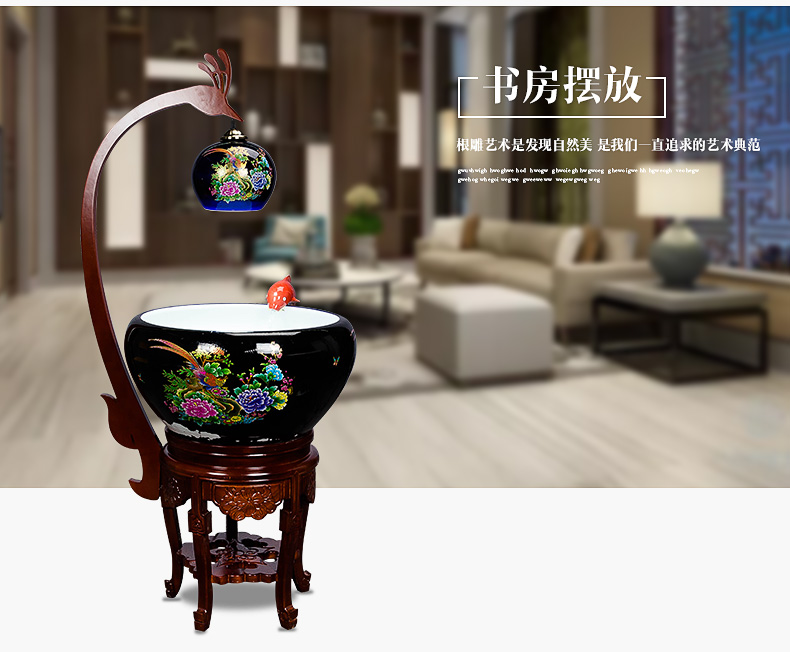 Super - large jingdezhen Chinese penjing ceramic porcelain home sitting room aquarium fish basin cycle indoor a goldfish bowl with lamp