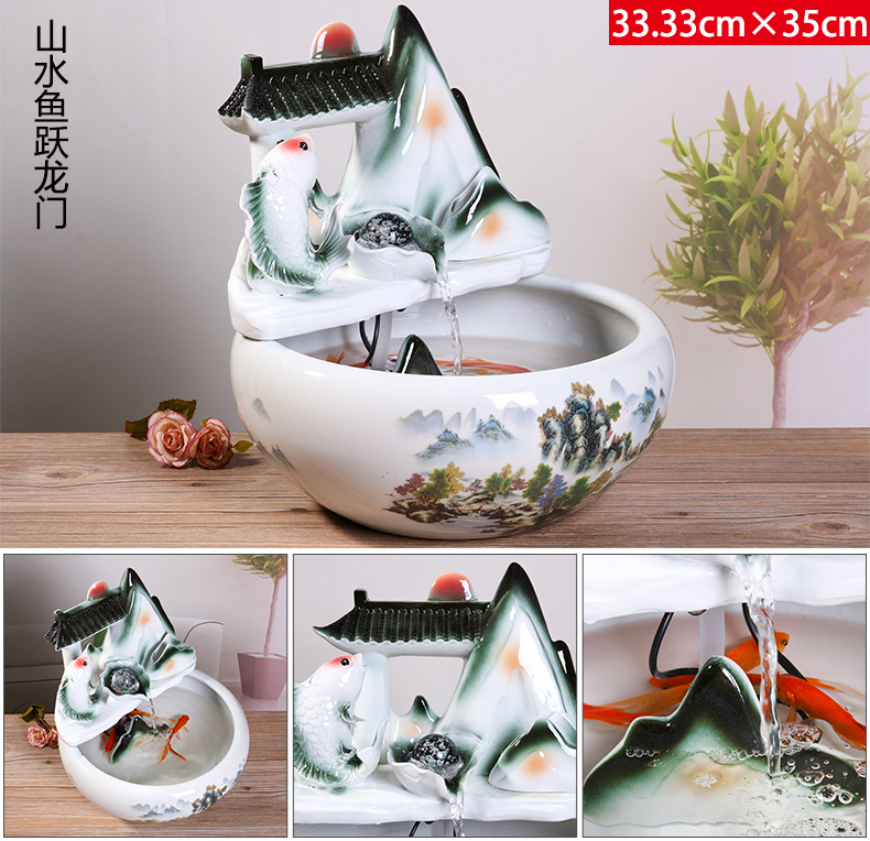 Jingdezhen ceramic aquarium desktop fountain water tank 2 small gold sitting room aquarium fish bowl