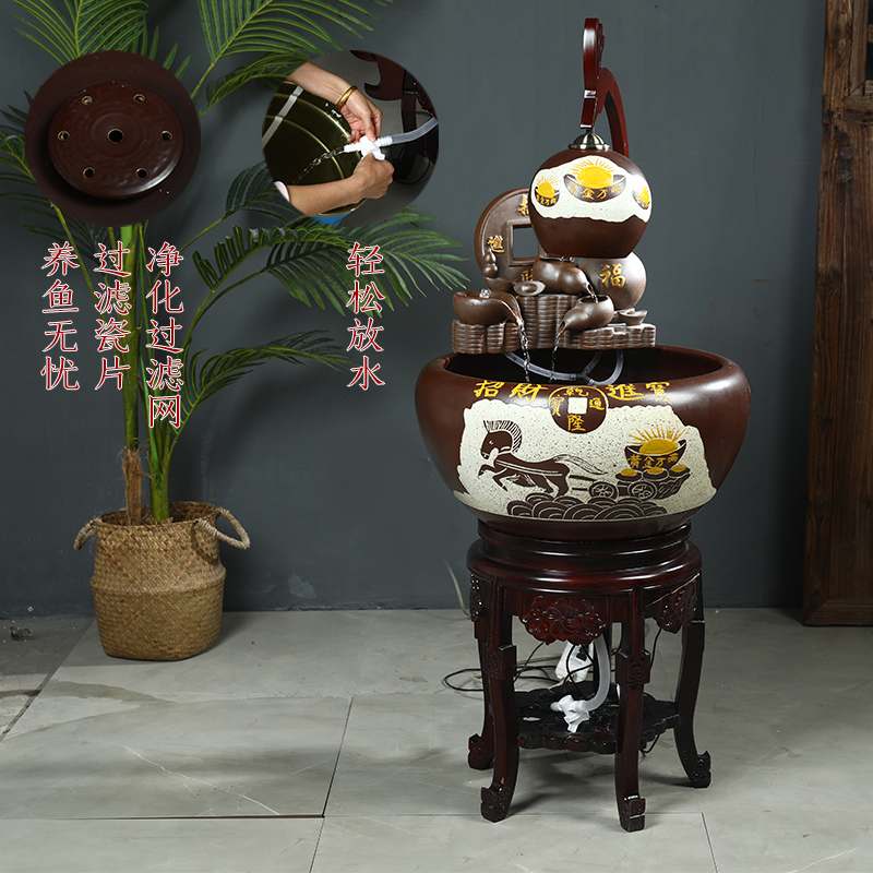 Jingdezhen ceramic aquarium fountain water loop filter cylinder goldfish bowl water lily tortoise ceramic cylinder furnishing articles