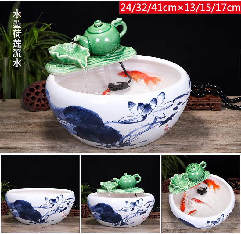 Jingdezhen ceramic aquarium water fountain creative fish circulation place small sitting room adornment