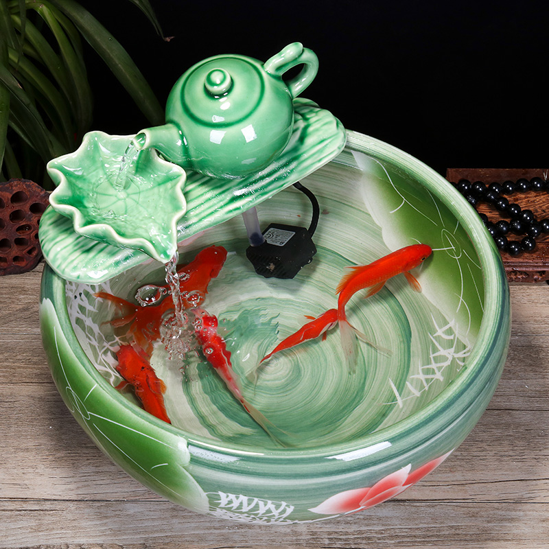 Jingdezhen ceramic aquarium water fountain creative fish circulation place small sitting room adornment