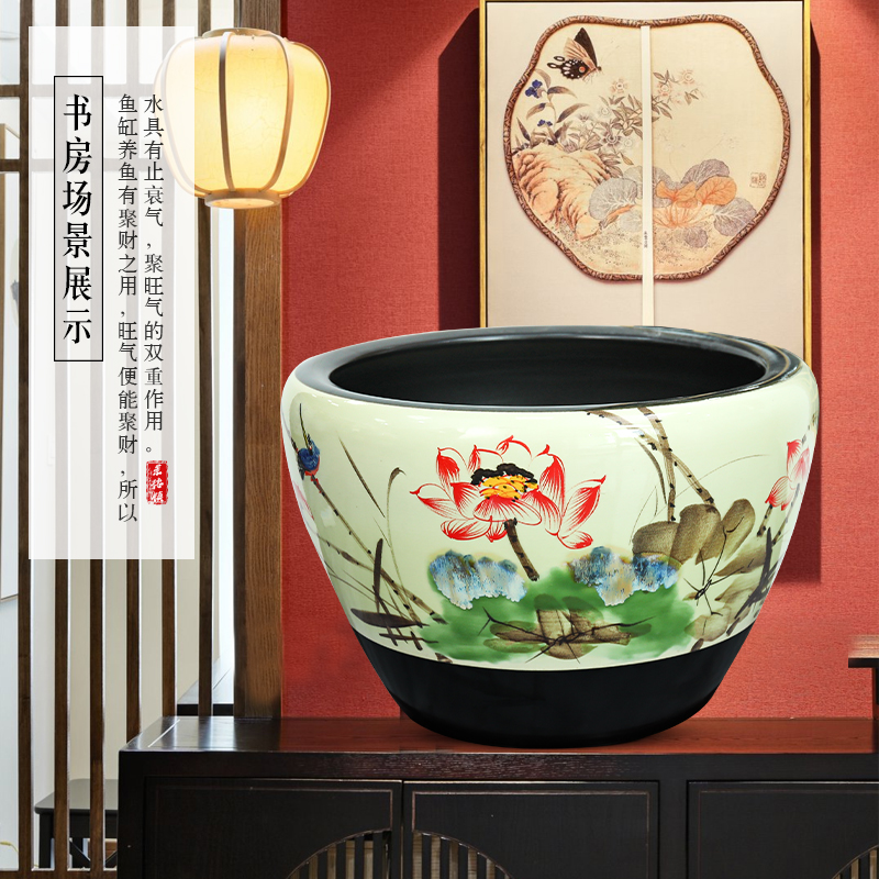 Ceramic aquarium fish bowl sitting room ground black up water lotus lotus large furnishing articles courtyard balcony