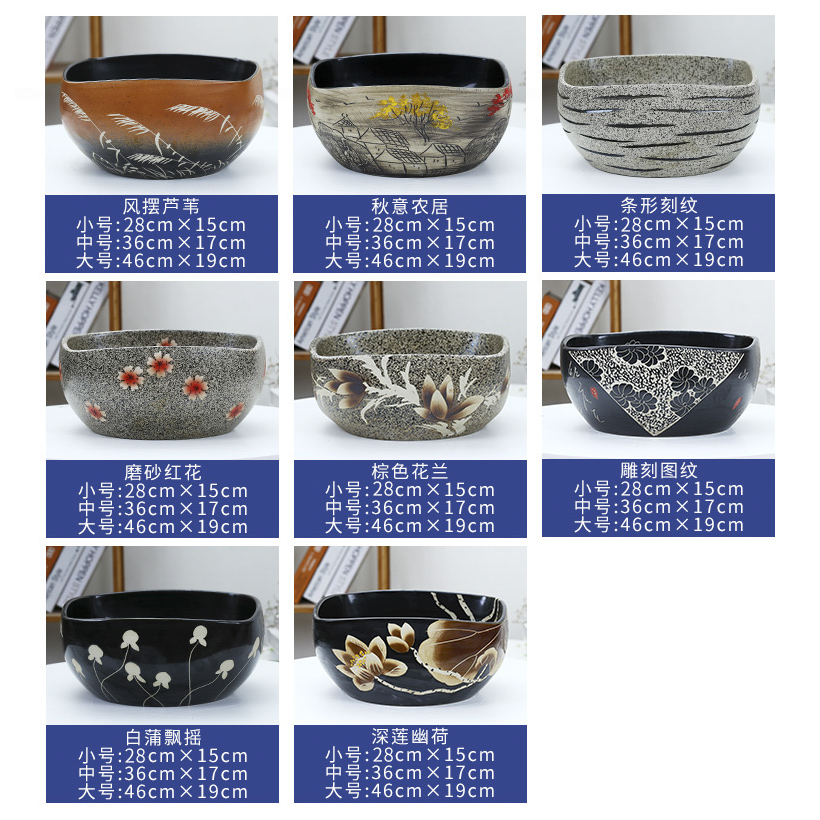 Jingdezhen ceramic aquarium fangyuan lotus blue and white goldfish turtle GangPen sleep bowl lotus refers to basin cylinder tank sitting room