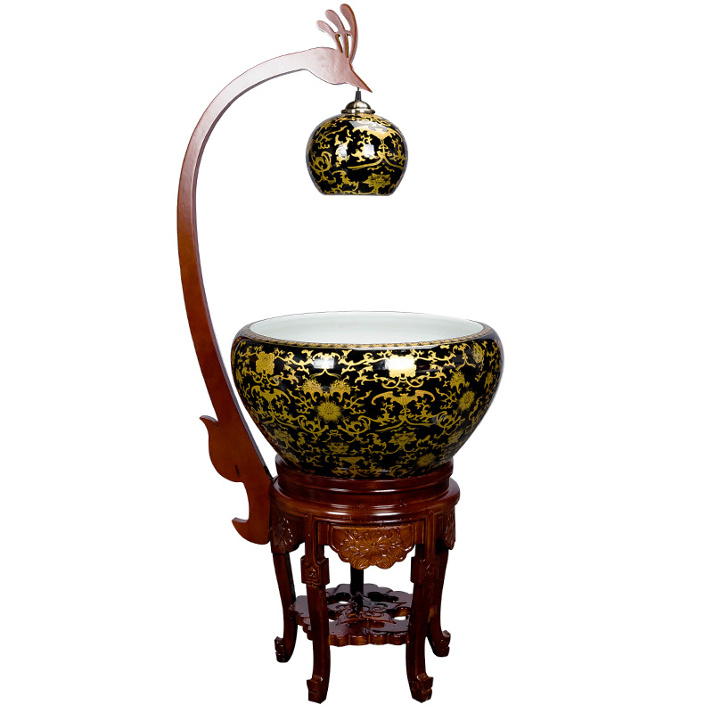 Jingdezhen ceramic aquarium home sitting room aquarium water feng shui plutus furnishing articles filtration cycle of the spray water fish