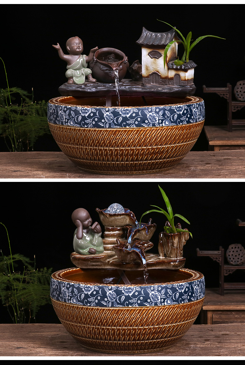 Jingdezhen ceramic aquarium bowl lotus lotus basin of circulating water device goldfish bowl raising goldfish bowl home furnishing articles