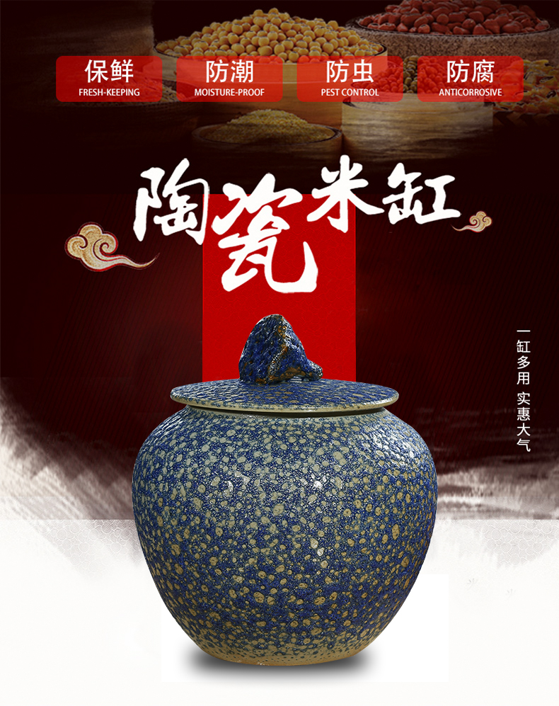 Jingdezhen household moistureproof insect - resistant seal type ceramic barrel ricer box with cover storage tank 20/30 kg of flour