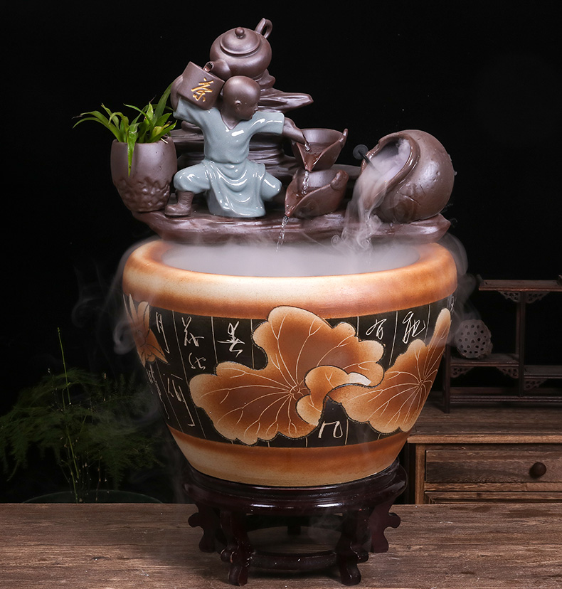 Jingdezhen ceramic goldfish bowl sitting room balcony office water fountain aquarium place feng shui plutus fish bowl