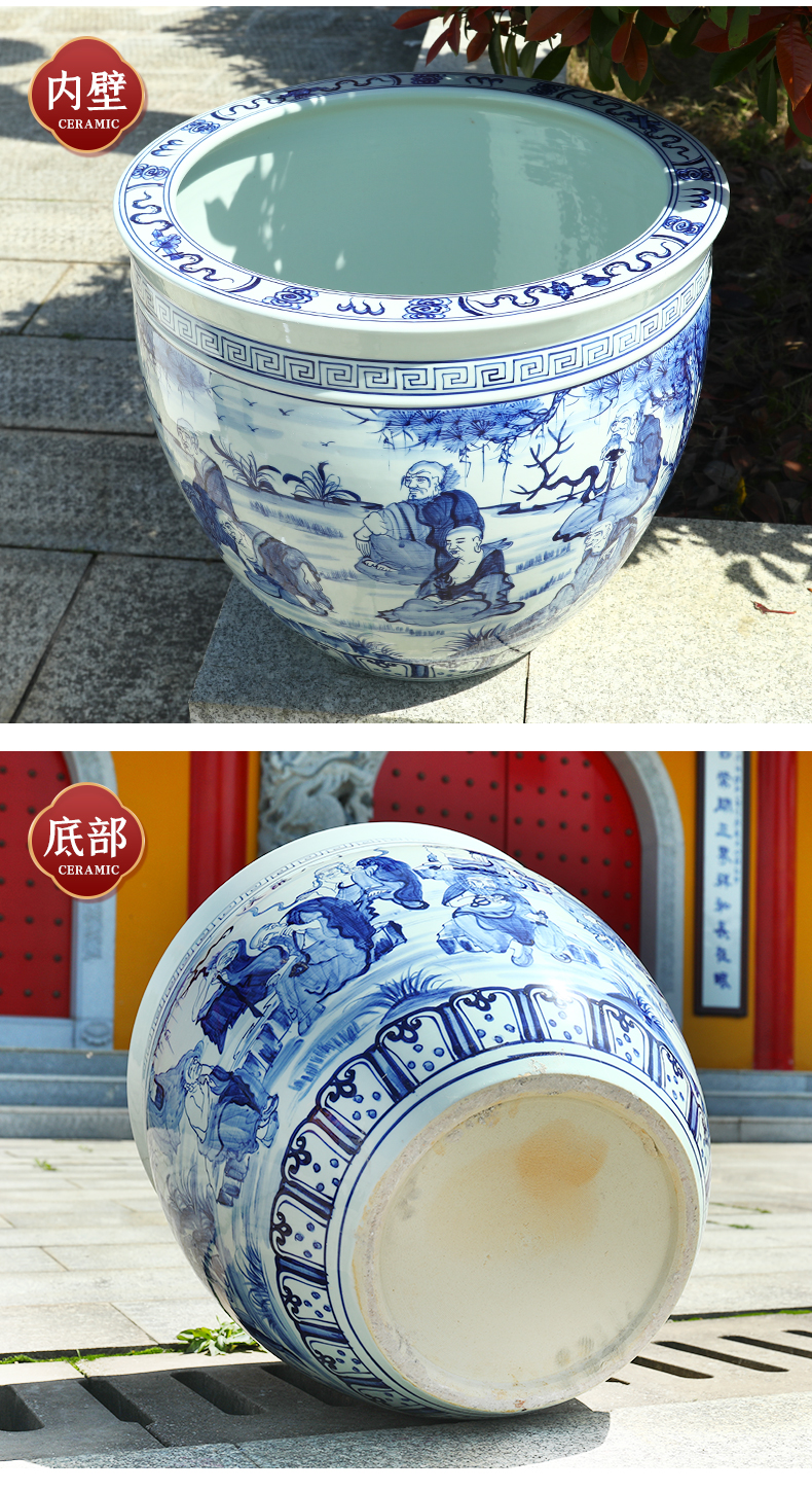 Jingdezhen ceramic goldfish bowl hand - made blue large turtle cylinder basin sitting room lotus lotus lotus brocade carp