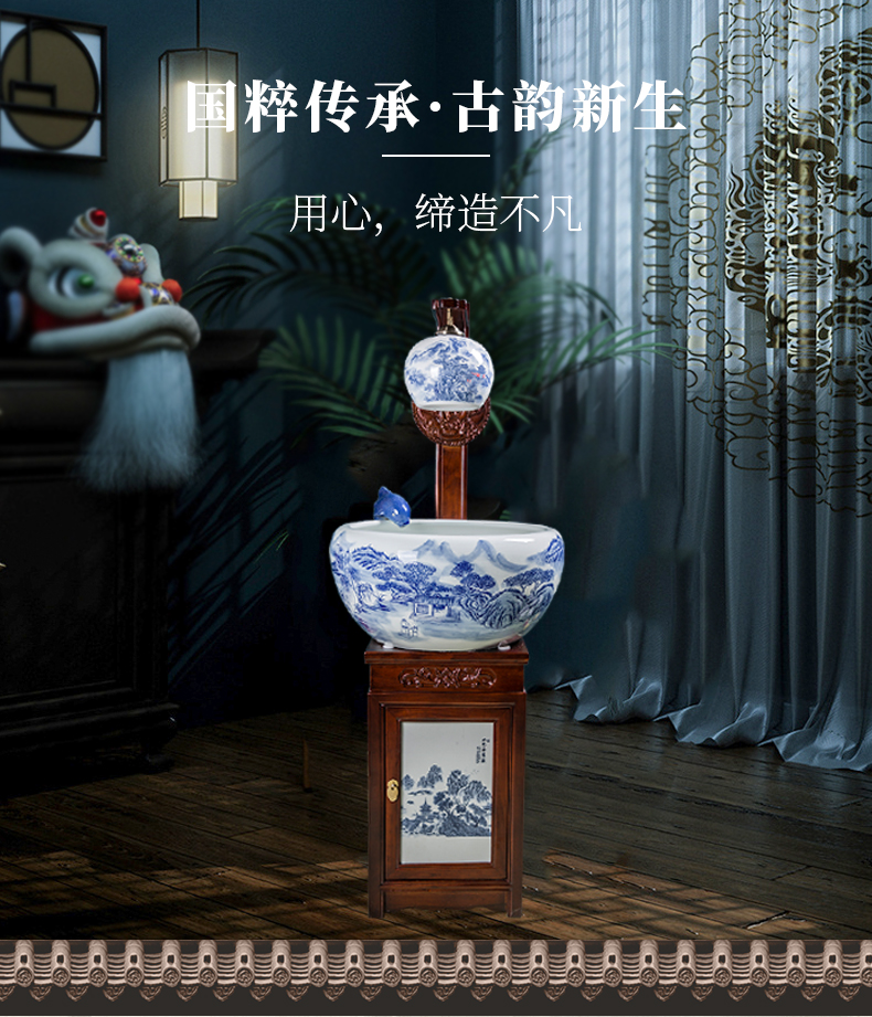 Blue and white contracted jingdezhen ceramic tank - oxygen circulation filter tank porcelain jar goldfish bowl sitting room adornment