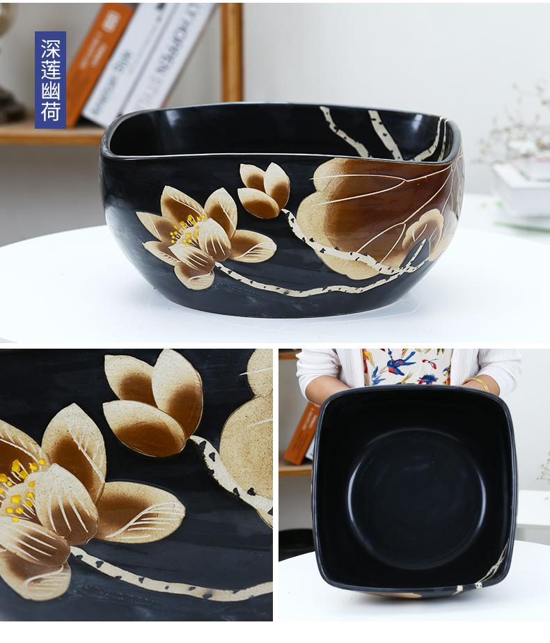 Jingdezhen ceramic aquarium fangyuan lotus blue and white goldfish turtle GangPen sleep bowl lotus refers to basin cylinder tank sitting room