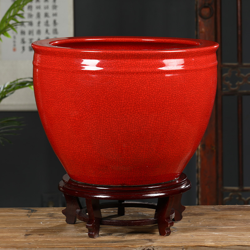 Jingdezhen ceramic aquarium fish farming household ice crack basin large courtyard aquarium furnishing articles water lily, lotus