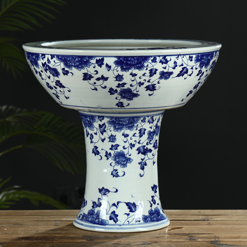 Jingdezhen ceramic pillar landing fish tank oversized basin courtyard to raise water lily bowl lotus goldfish bowl lotus cylinder