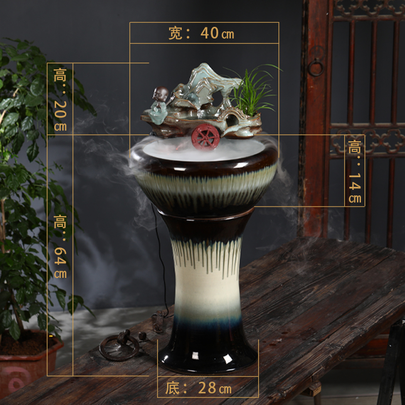 Floor pillar aquarium is suing jingdezhen ceramics filter goldfish bowl automatic flow aerobic fish bowl