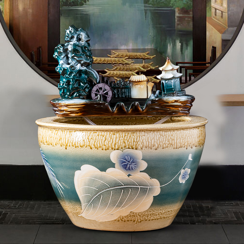 Jingdezhen ceramic aquarium goldfish bowl sitting room balcony office home furnishing articles circulating water courtyard big fish tank