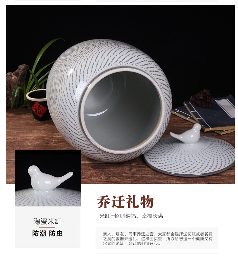 Jingdezhen household moistureproof ceramic cylinder barrel ricer box 20 jins 30 jins the loaded with cover cylinder tank rice storage tank